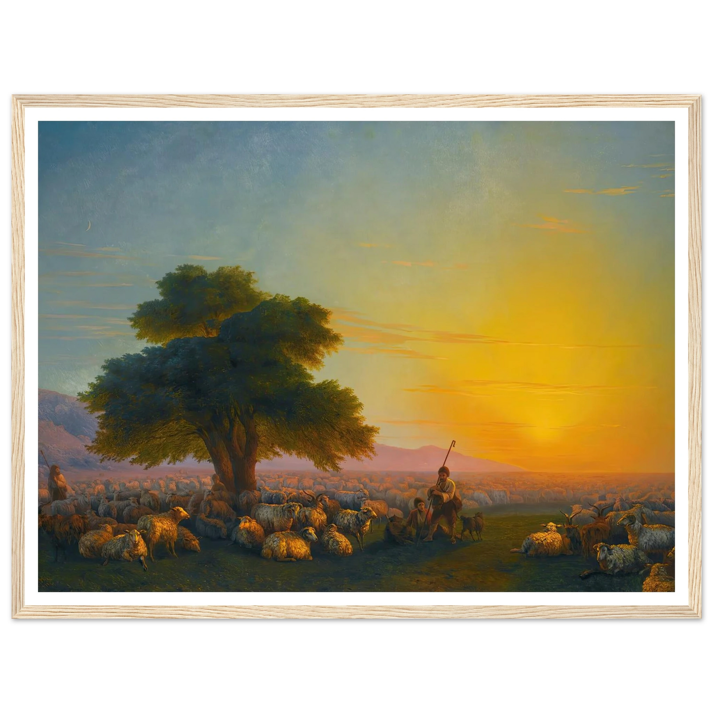 Shepherds With Their Flock At Sunset (1859) Art Print | Ivan Konstantinovich Aivazovsky - Framed Poster - 30x40 cm / 12x16″ - Black frame