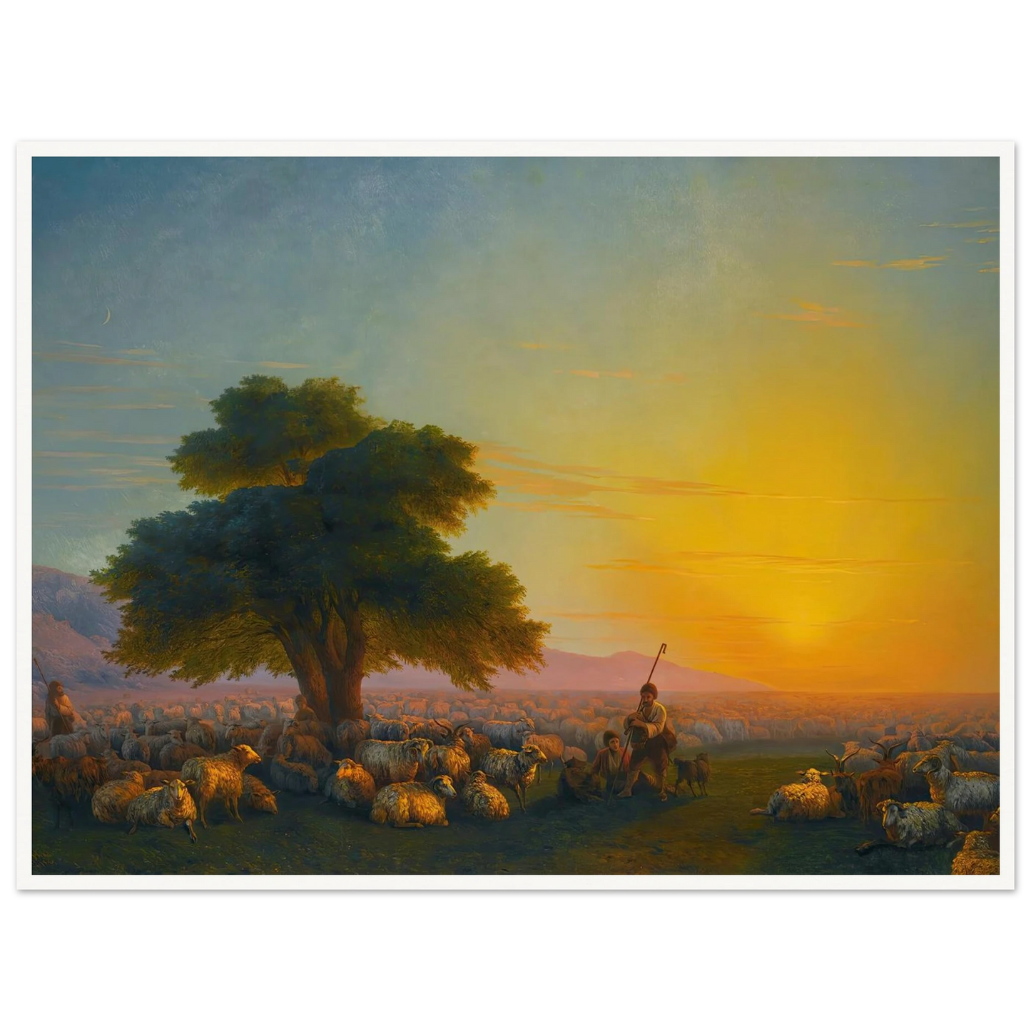 Shepherds With Their Flock At Sunset (1859) Art Print | Ivan Konstantinovich Aivazovsky - Framed Poster - 30x40 cm / 12x16″ - Black frame