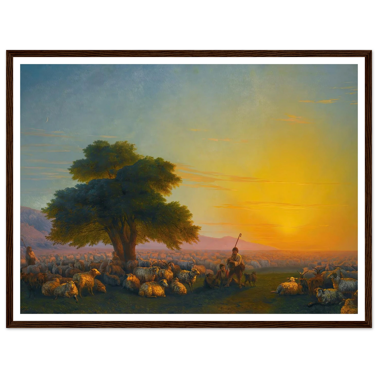 Shepherds With Their Flock At Sunset (1859) Art Print | Ivan Konstantinovich Aivazovsky - Framed Poster - 30x40 cm / 12x16″ - Black frame