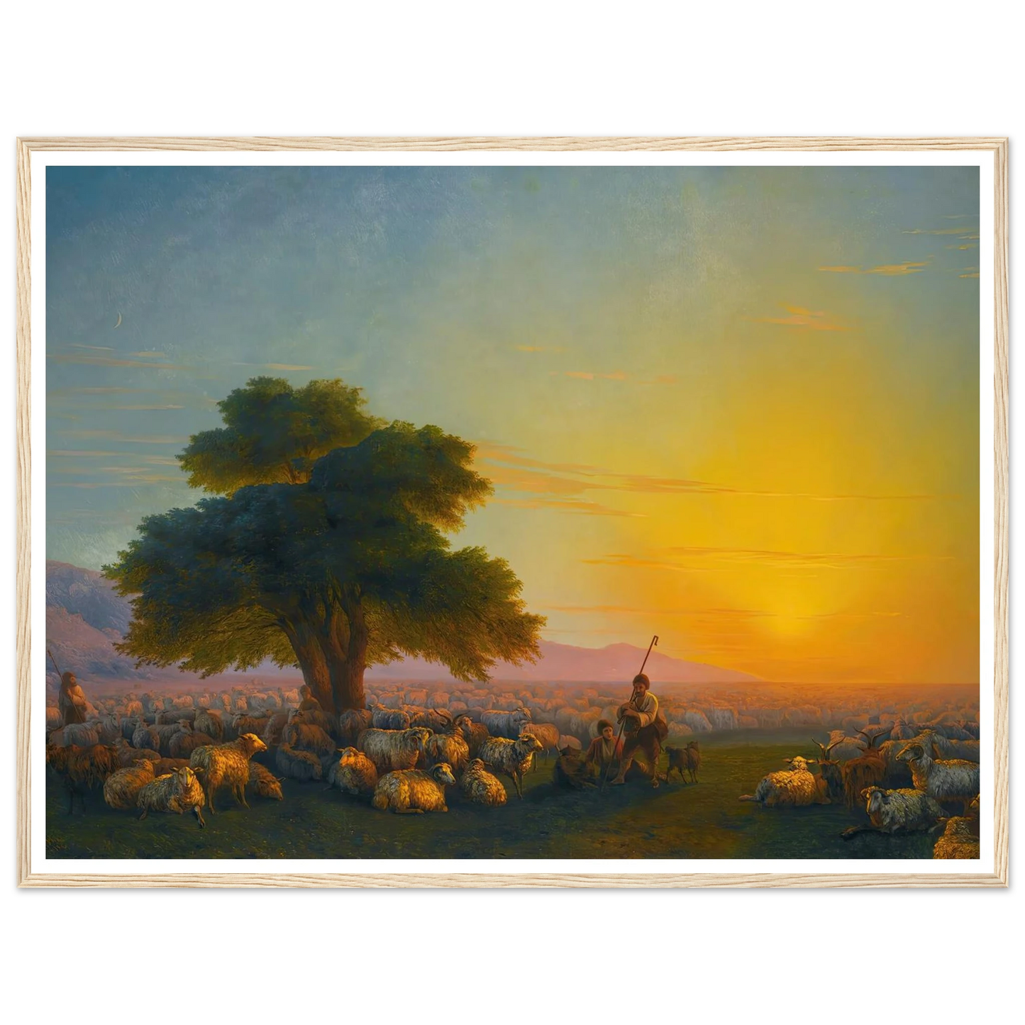 Shepherds With Their Flock At Sunset (1859) Art Print | Ivan Konstantinovich Aivazovsky - Framed Poster - 30x40 cm / 12x16″ - Black frame