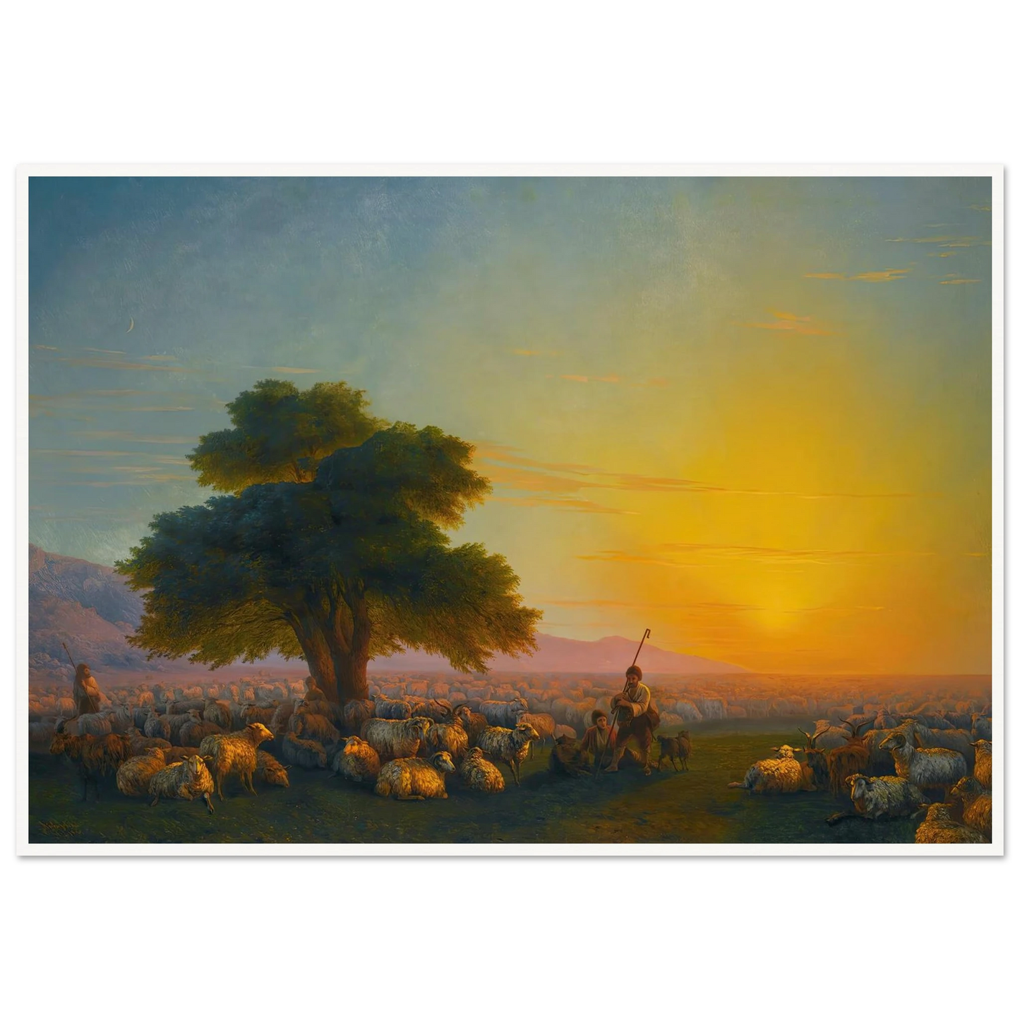 Shepherds With Their Flock At Sunset (1859) Art Print | Ivan Konstantinovich Aivazovsky - Framed Poster - 30x40 cm / 12x16″ - Black frame
