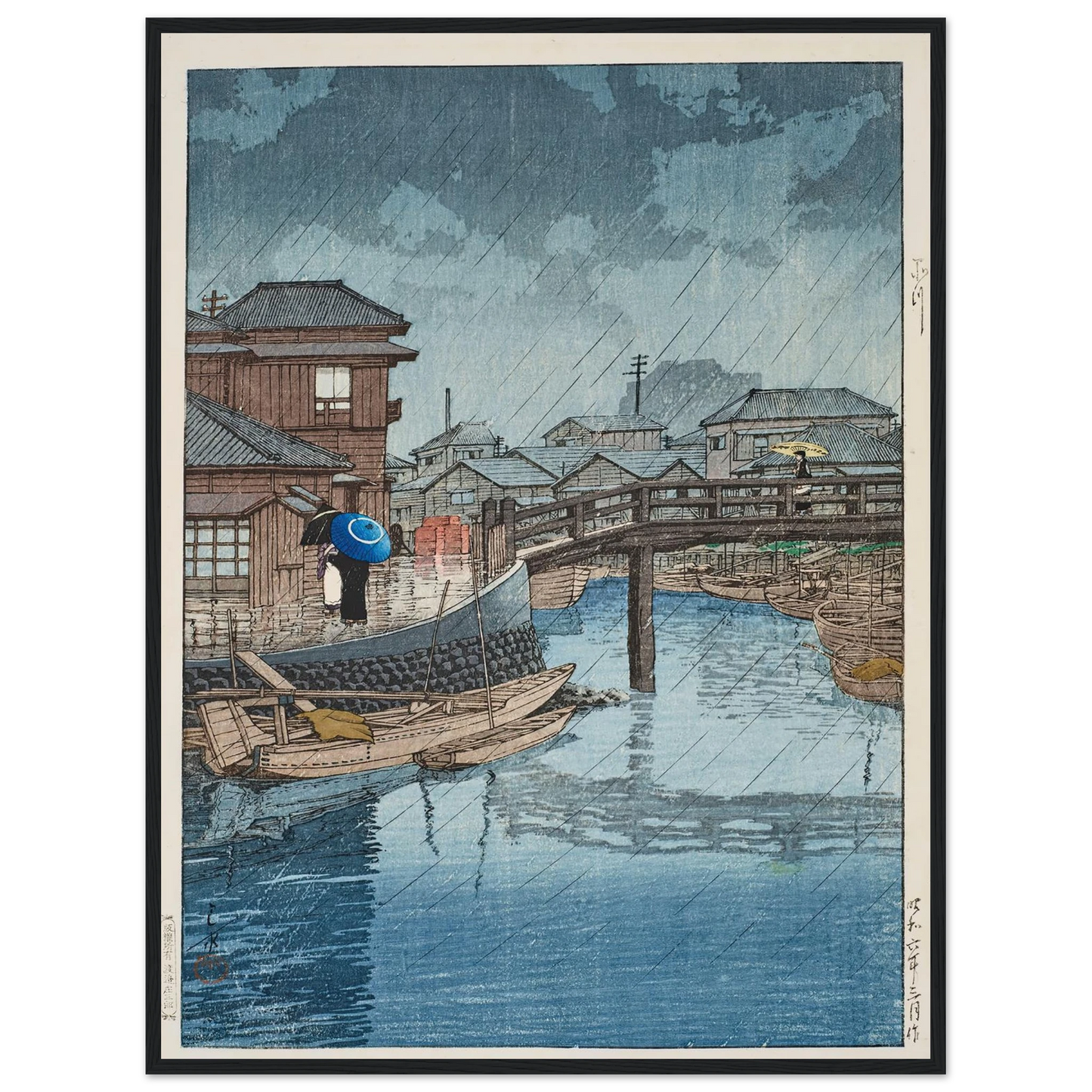 Shinagawa (1931) Art Print | Kawase Hasui - Framed Poster - 30x40 cm / 12x16″ - Black frame