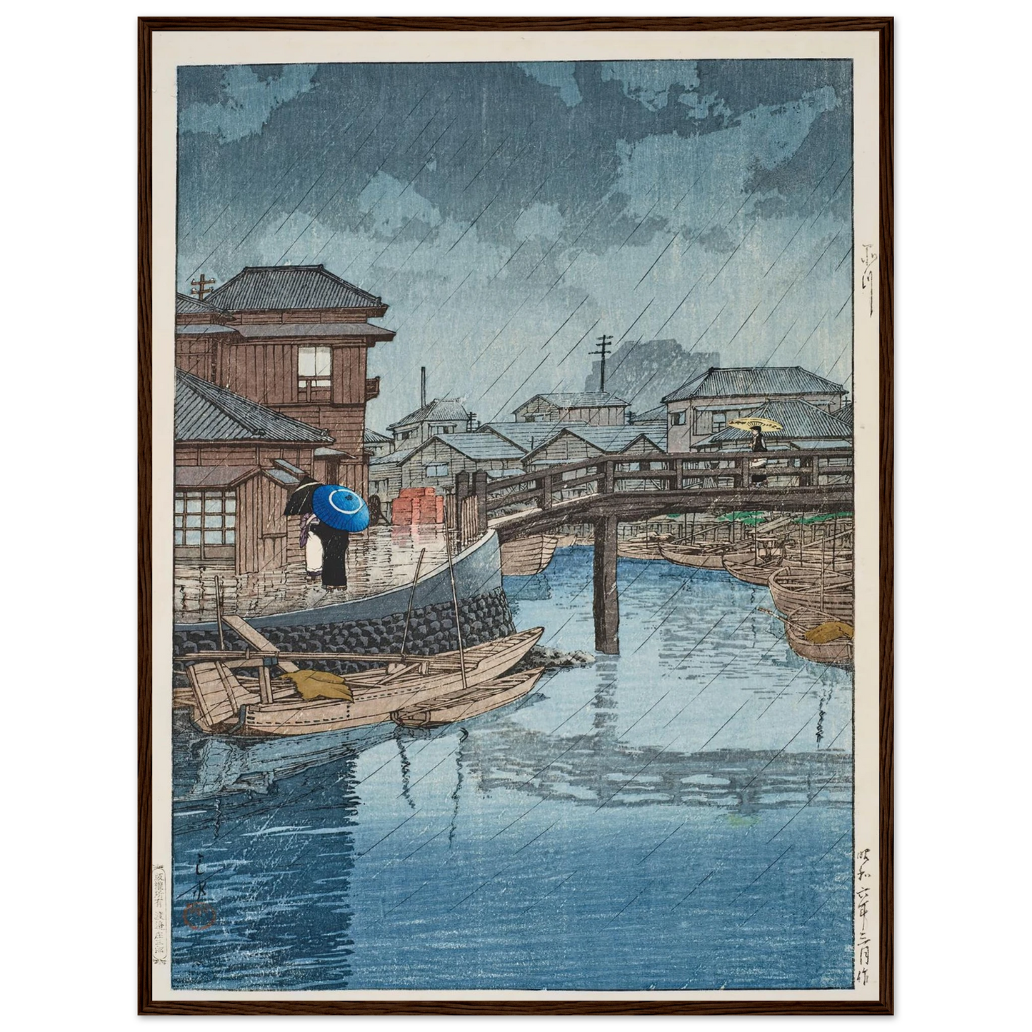 Shinagawa (1931) Art Print | Kawase Hasui - Framed Poster - 30x40 cm / 12x16″ - Black frame
