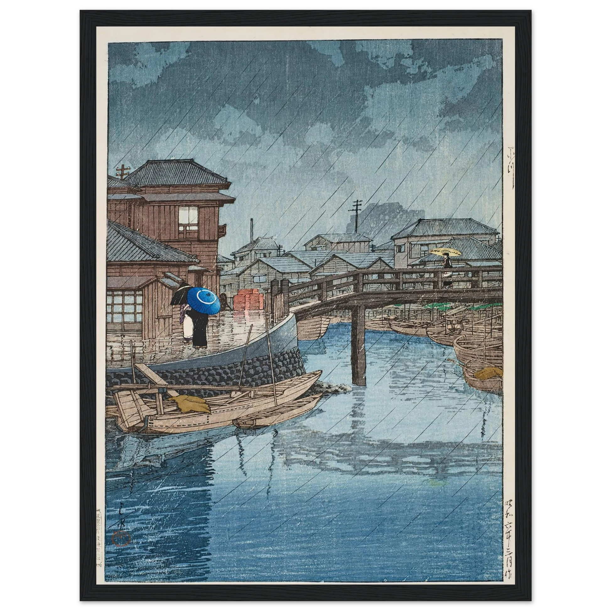 Shinagawa (1931) Art Print | Kawase Hasui - Framed Poster - 30x40 cm / 12x16″ - Black frame