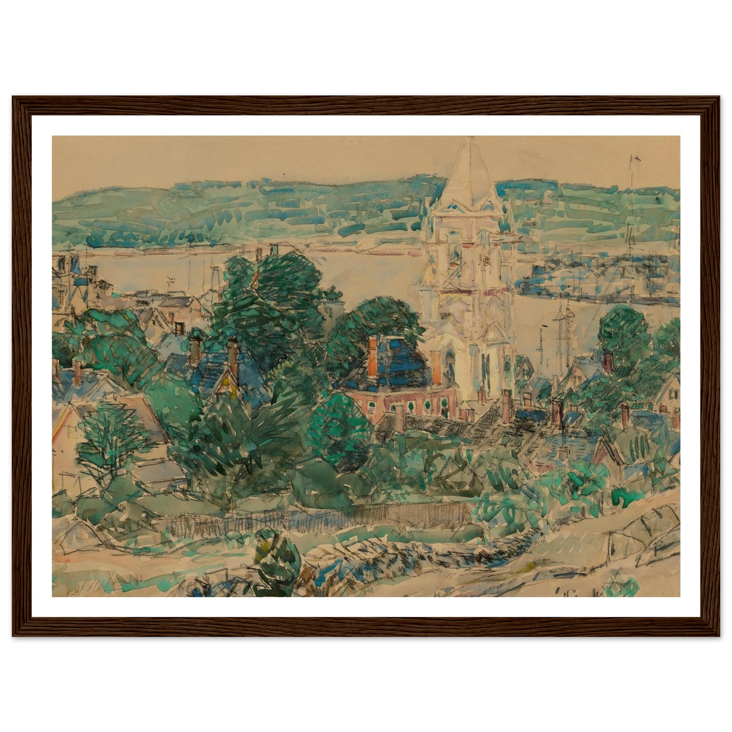 Shingling the First Baptist Church, Gloucester study (1919) Art Print | Childe Hassam - Framed Poster - 30x40 cm / 12x16″ - Black frame