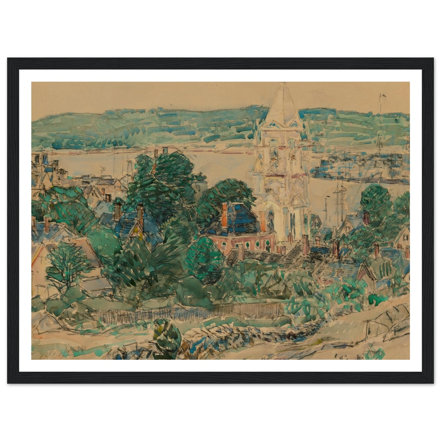 Shingling the First Baptist Church, Gloucester study (1919) Art Print | Childe Hassam - Framed Poster - 30x40 cm / 12x16″ - Black frame