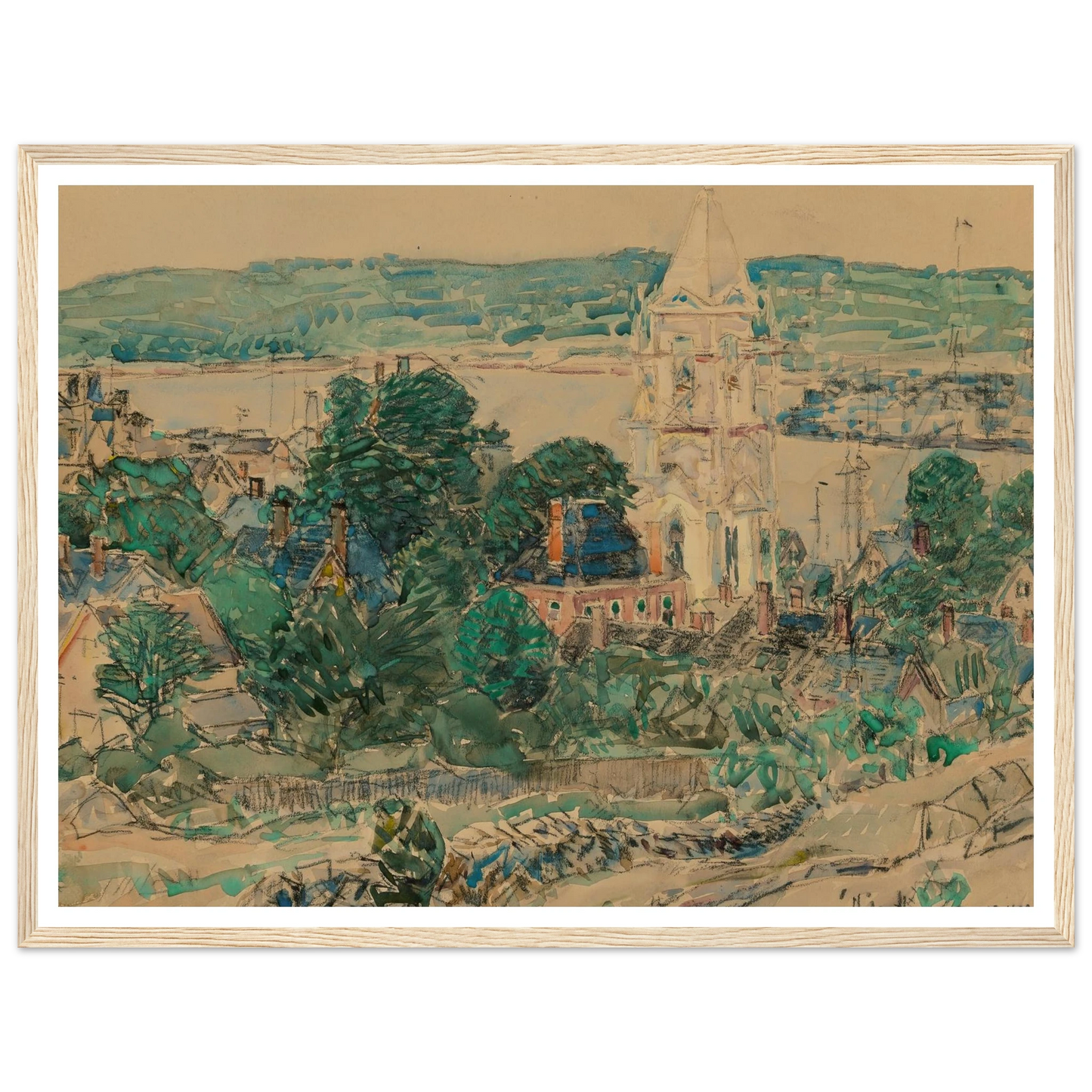 Shingling the First Baptist Church, Gloucester study (1919) Art Print | Childe Hassam - Framed Poster - 30x40 cm / 12x16″ - Black frame