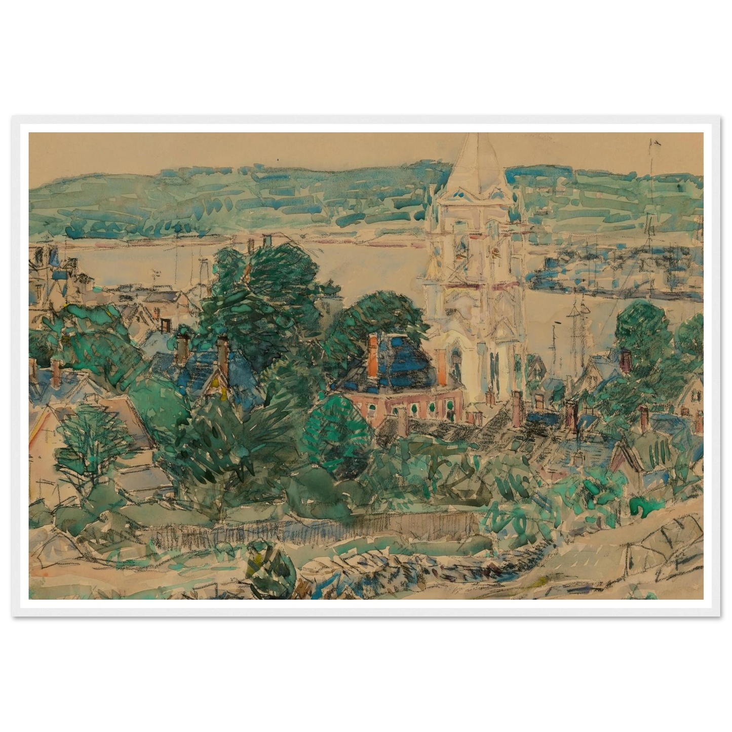 Shingling the First Baptist Church, Gloucester study (1919) Art Print | Childe Hassam - Framed Poster - 30x40 cm / 12x16″ - Black frame