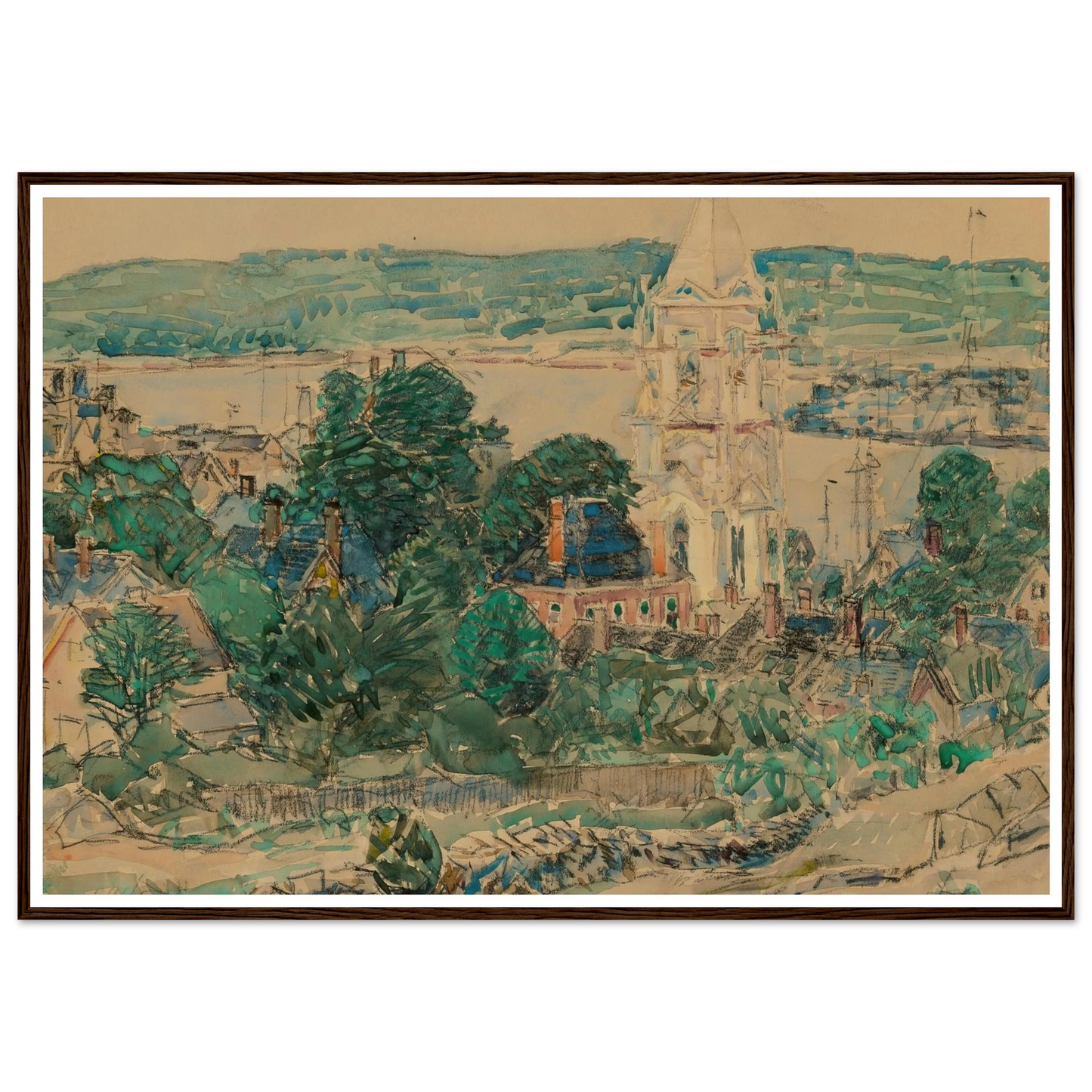 Shingling the First Baptist Church, Gloucester study (1919) Art Print | Childe Hassam - Framed Poster - 30x40 cm / 12x16″ - Black frame