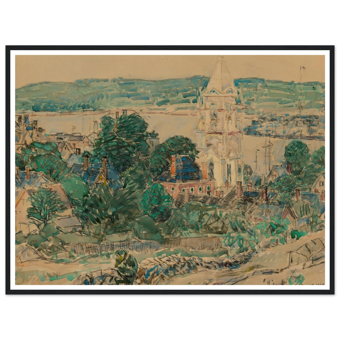 Shingling the First Baptist Church, Gloucester study (1919) Art Print | Childe Hassam - Framed Poster - 30x40 cm / 12x16″ - Black frame
