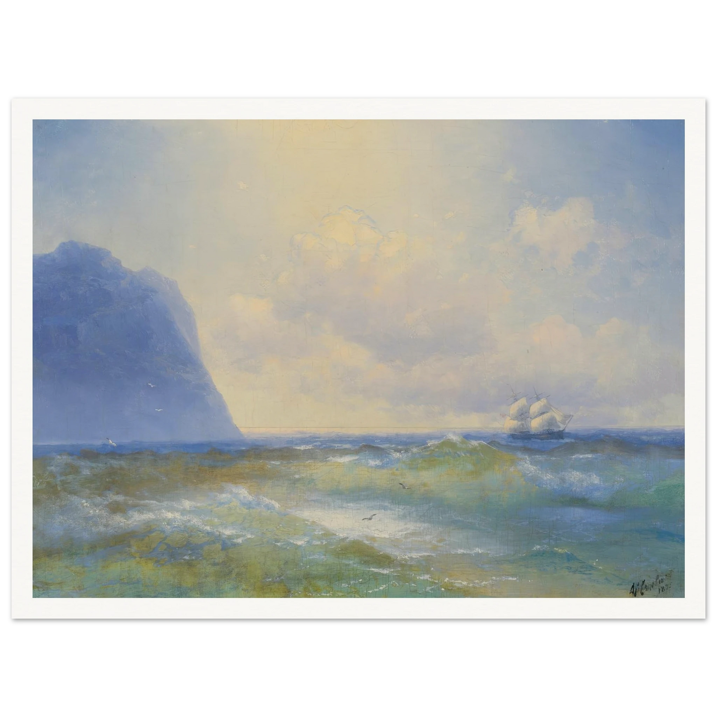 Ship At Sea ( 1895) Art Print | Ivan Konstantinovich Aivazovsky - Framed Poster - 30x40 cm / 12x16″ - Black frame