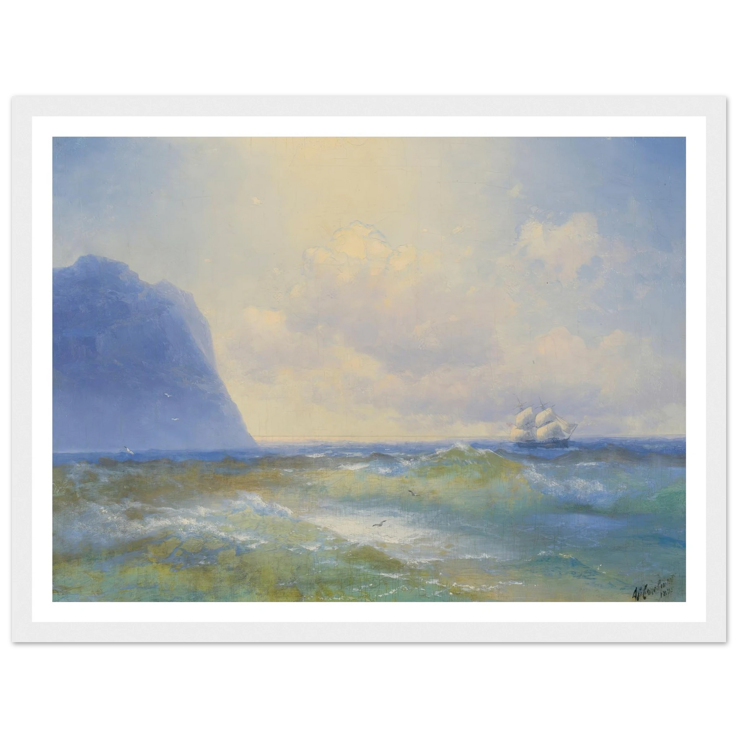 Ship At Sea ( 1895) Art Print | Ivan Konstantinovich Aivazovsky - Framed Poster - 30x40 cm / 12x16″ - Black frame