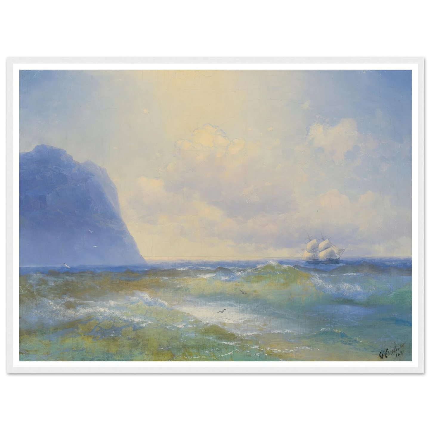 Ship At Sea ( 1895) Art Print | Ivan Konstantinovich Aivazovsky - Framed Poster - 30x40 cm / 12x16″ - Black frame