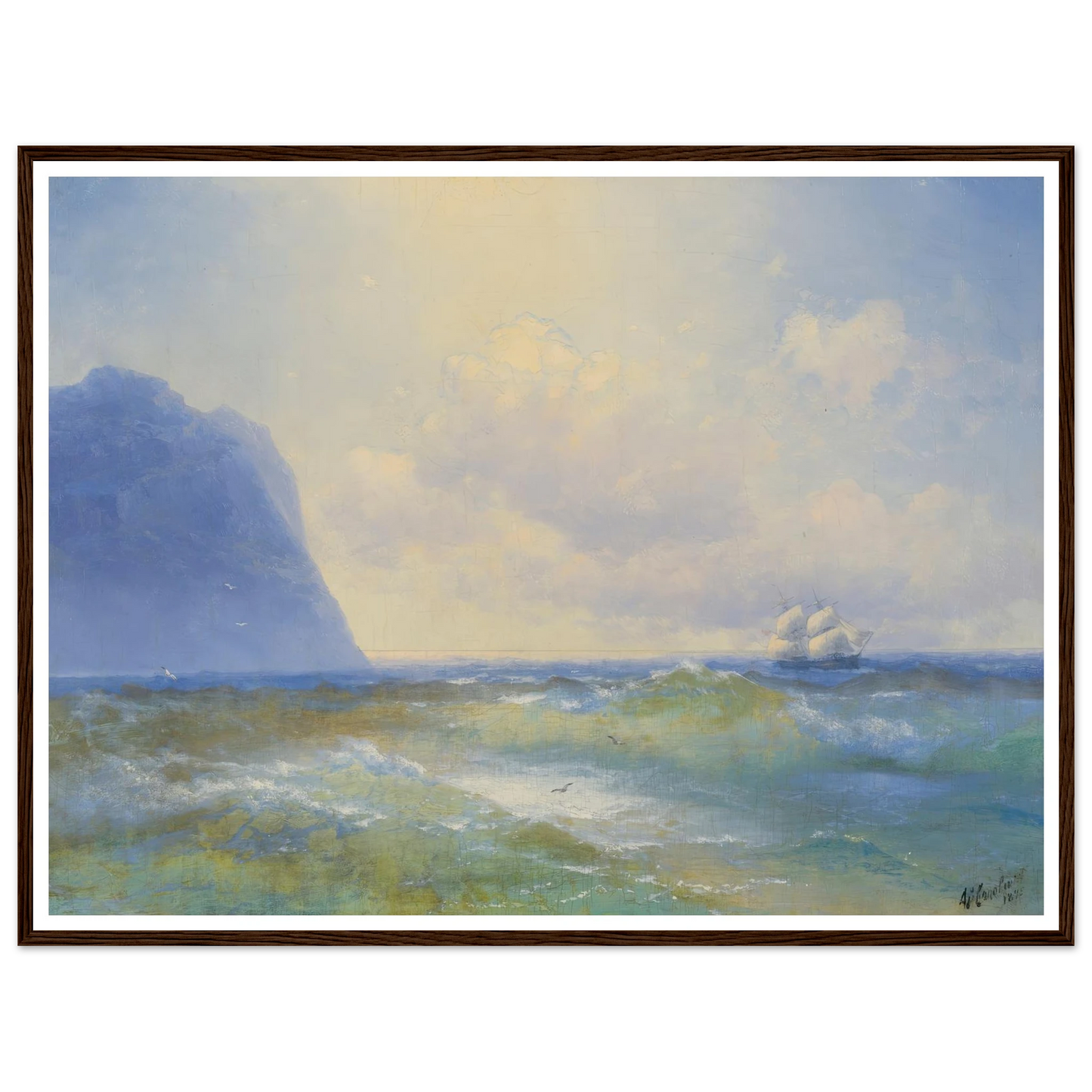 Ship At Sea ( 1895) Art Print | Ivan Konstantinovich Aivazovsky - Framed Poster - 30x40 cm / 12x16″ - Black frame