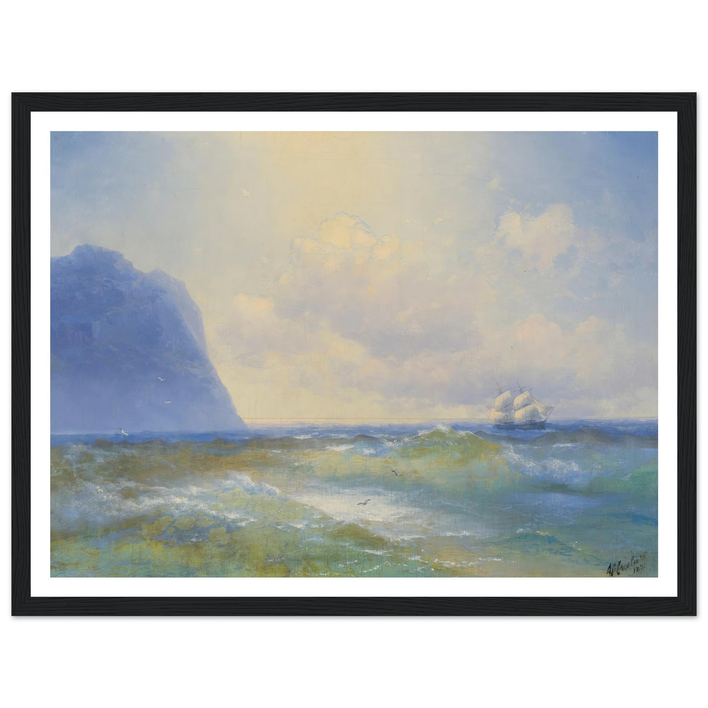 Ship At Sea ( 1895) Art Print | Ivan Konstantinovich Aivazovsky - Framed Poster - 30x40 cm / 12x16″ - Black frame
