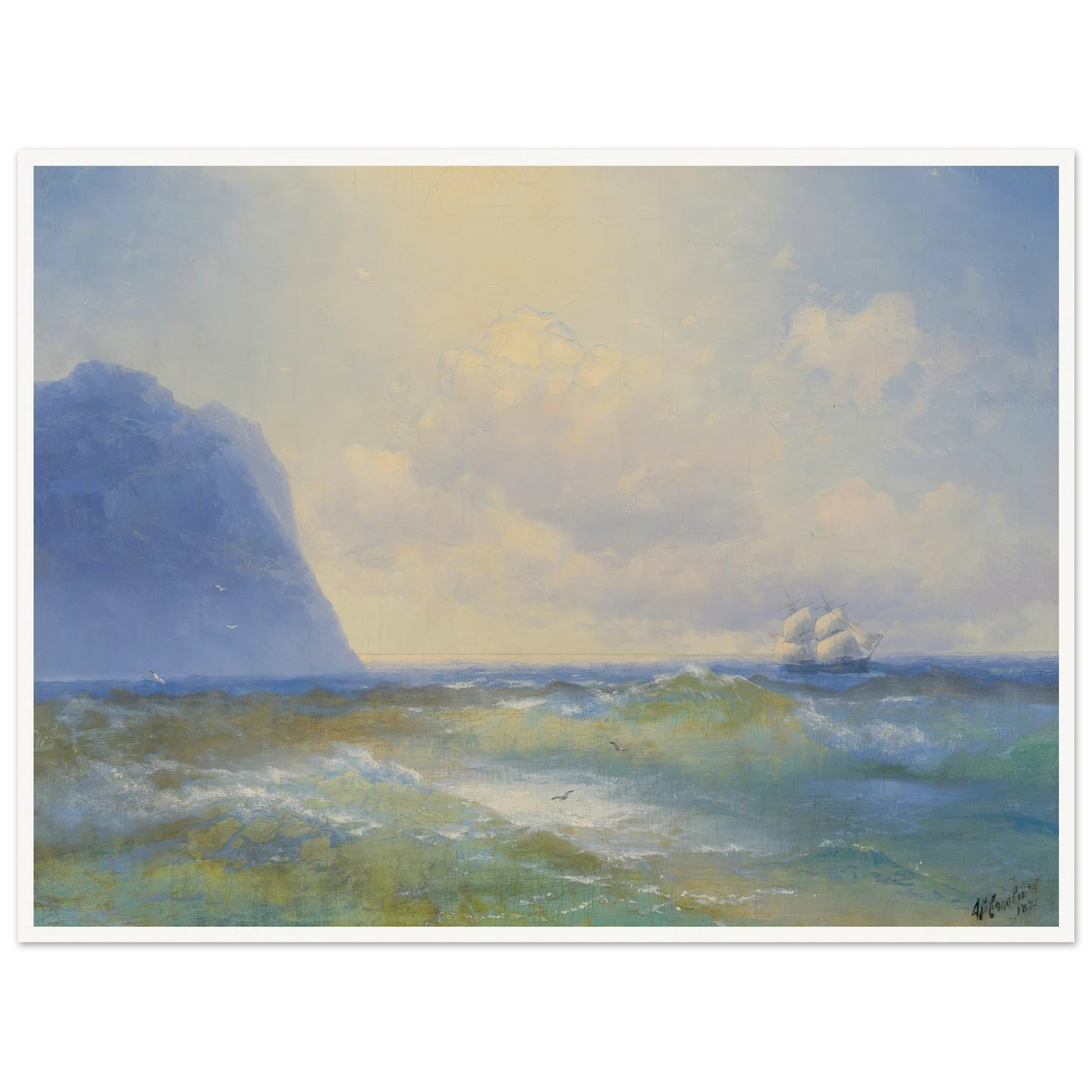 Ship At Sea ( 1895) Art Print | Ivan Konstantinovich Aivazovsky - Framed Poster - 30x40 cm / 12x16″ - Black frame