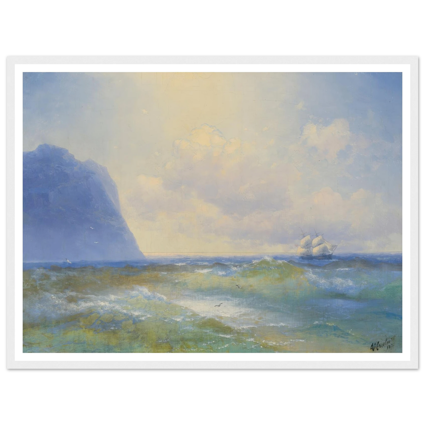 Ship At Sea ( 1895) Art Print | Ivan Konstantinovich Aivazovsky - Framed Poster - 30x40 cm / 12x16″ - Black frame