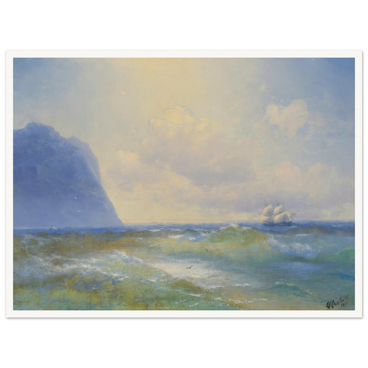 Ship At Sea ( 1895) Art Print | Ivan Konstantinovich Aivazovsky - Framed Poster - 30x40 cm / 12x16″ - Black frame