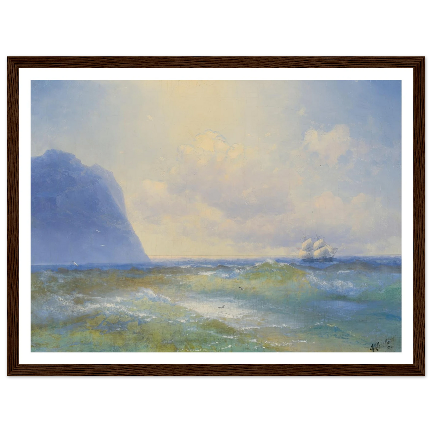 Ship At Sea ( 1895) Art Print | Ivan Konstantinovich Aivazovsky - Framed Poster - 30x40 cm / 12x16″ - Black frame