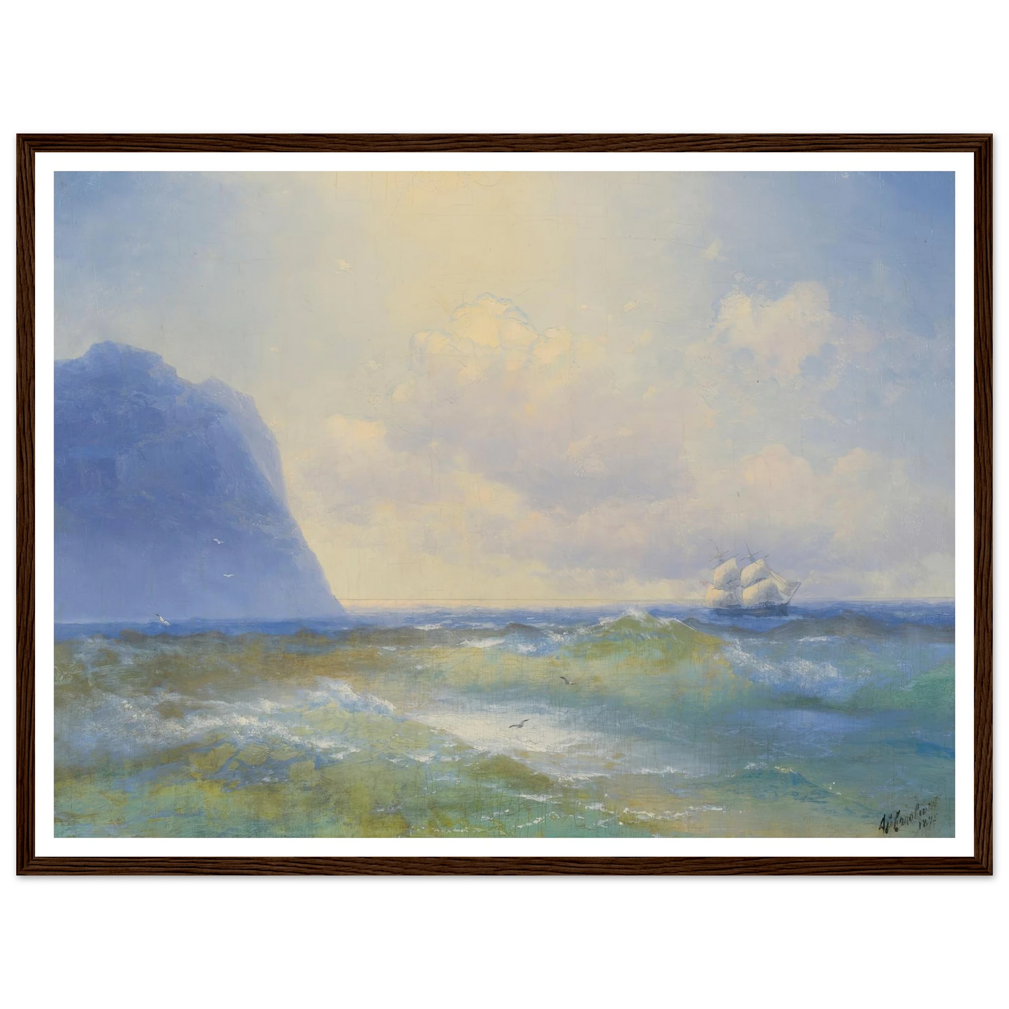 Ship At Sea ( 1895) Art Print | Ivan Konstantinovich Aivazovsky - Framed Poster - 30x40 cm / 12x16″ - Black frame