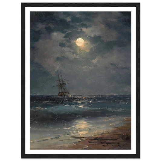 Ship by Moonlight Art Print | Ivan Konstantinovich Aivazovsky - Framed Poster - 30x40 cm / 12x16″ - Black frame