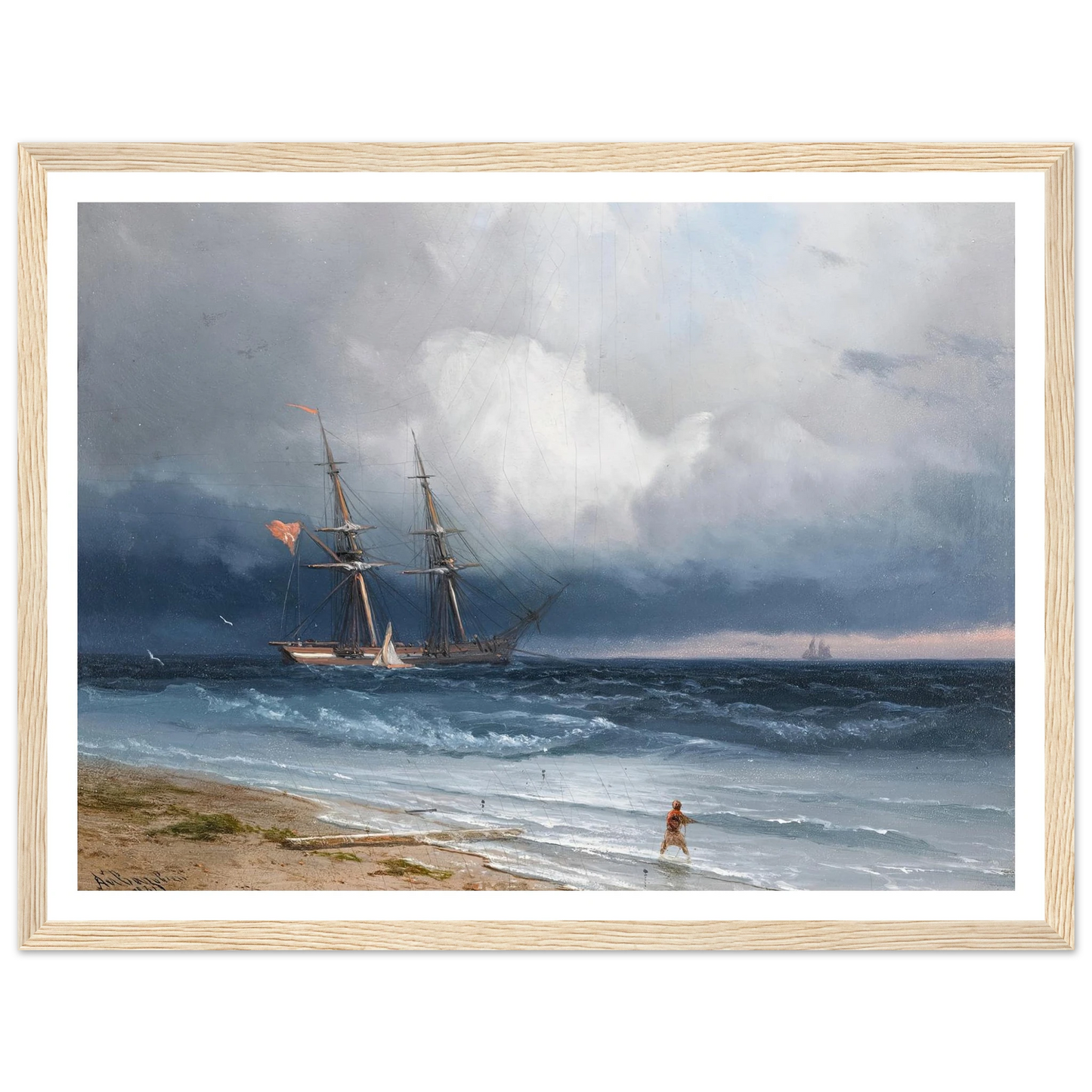 Ship by the Shore (1861) Art Print | Ivan Konstantinovich Aivazovsky - Framed Poster - 30x40 cm / 12x16″ - Black frame