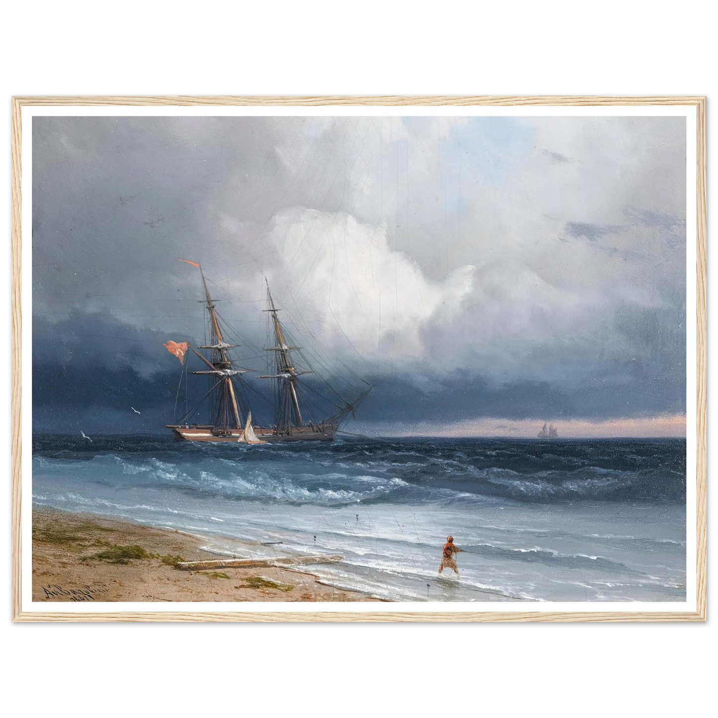 Ship by the Shore (1861) Art Print | Ivan Konstantinovich Aivazovsky - Framed Poster - 30x40 cm / 12x16″ - Black frame