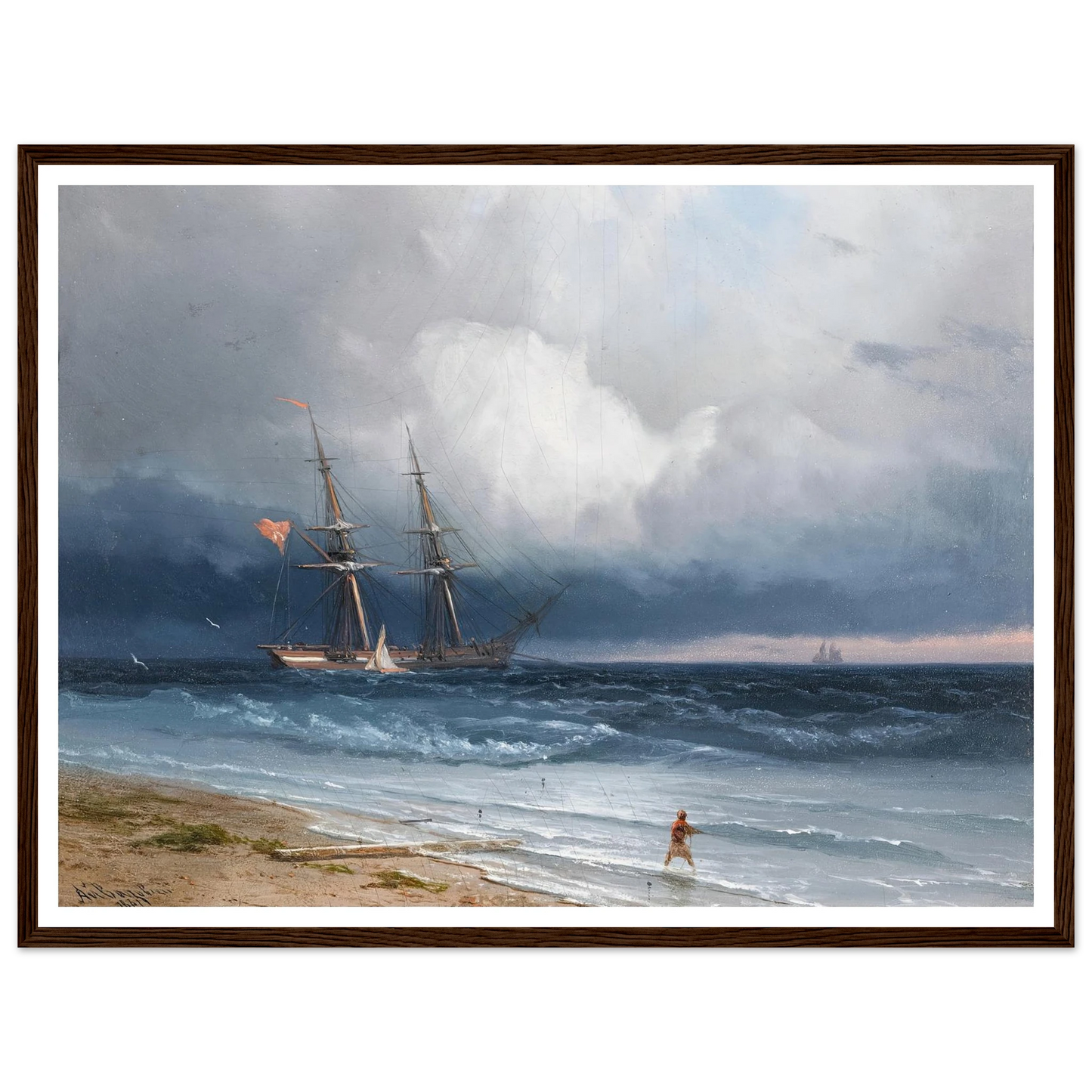 Ship by the Shore (1861) Art Print | Ivan Konstantinovich Aivazovsky - Framed Poster - 30x40 cm / 12x16″ - Black frame