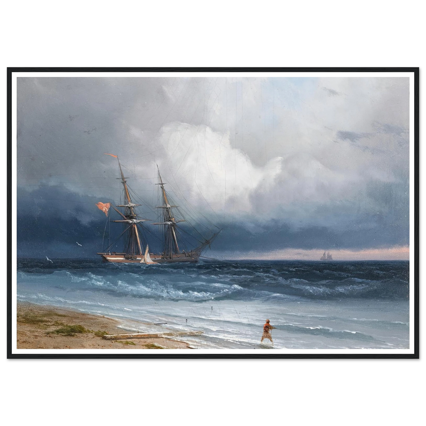 Ship by the Shore (1861) Art Print | Ivan Konstantinovich Aivazovsky - Framed Poster - 30x40 cm / 12x16″ - Black frame