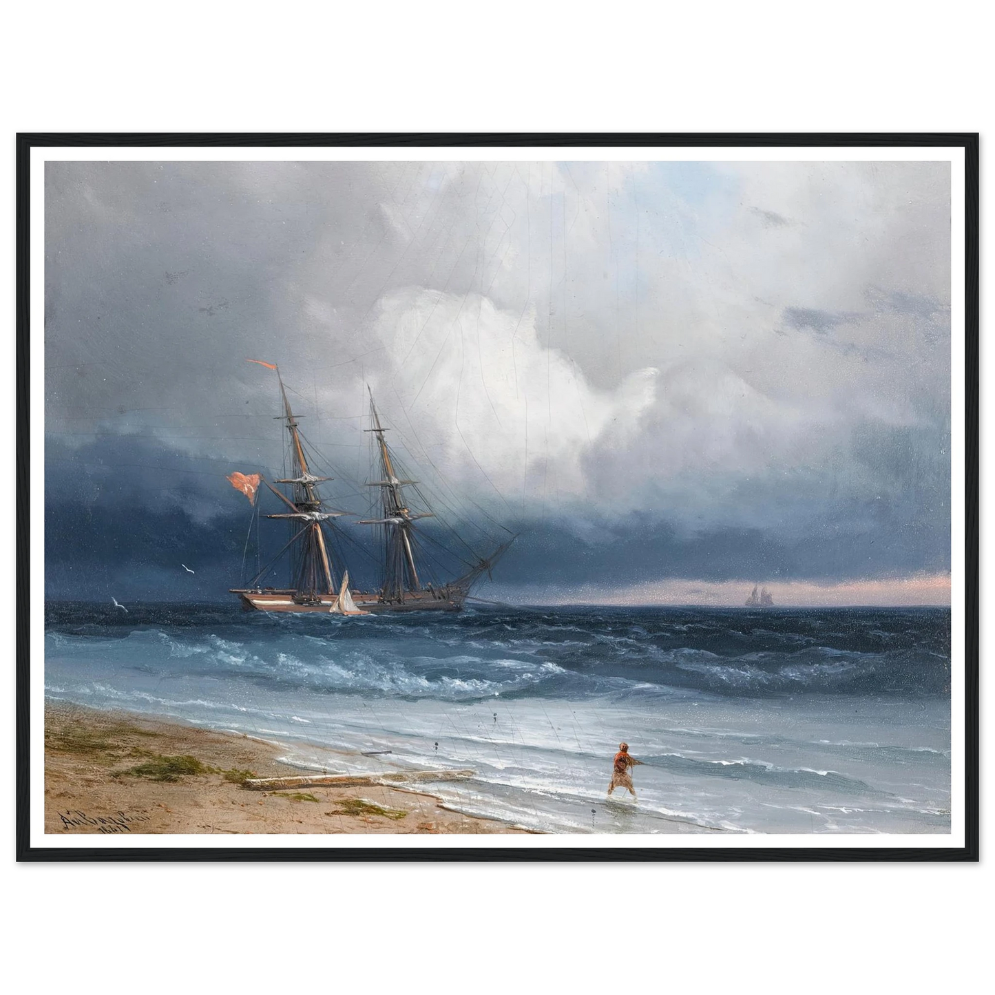 Ship by the Shore (1861) Art Print | Ivan Konstantinovich Aivazovsky - Framed Poster - 30x40 cm / 12x16″ - Black frame