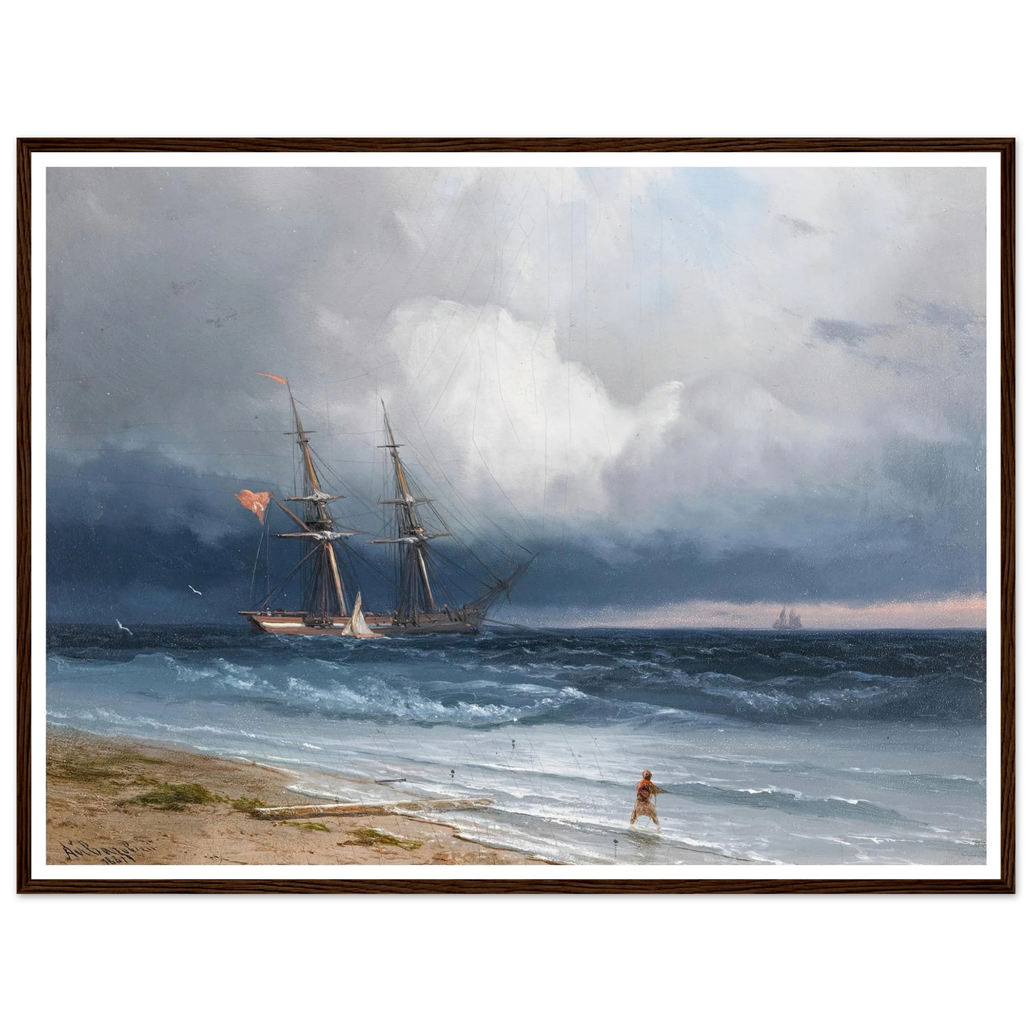 Ship by the Shore (1861) Art Print | Ivan Konstantinovich Aivazovsky - Framed Poster - 30x40 cm / 12x16″ - Black frame