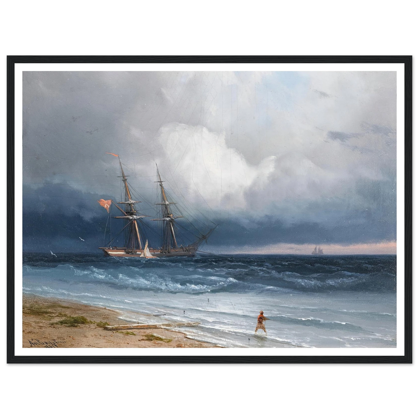 Ship by the Shore (1861) Art Print | Ivan Konstantinovich Aivazovsky - Framed Poster - 30x40 cm / 12x16″ - Black frame