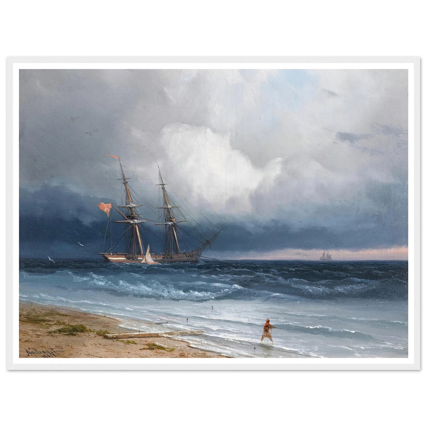 Ship by the Shore (1861) Art Print | Ivan Konstantinovich Aivazovsky - Framed Poster - 30x40 cm / 12x16″ - Black frame