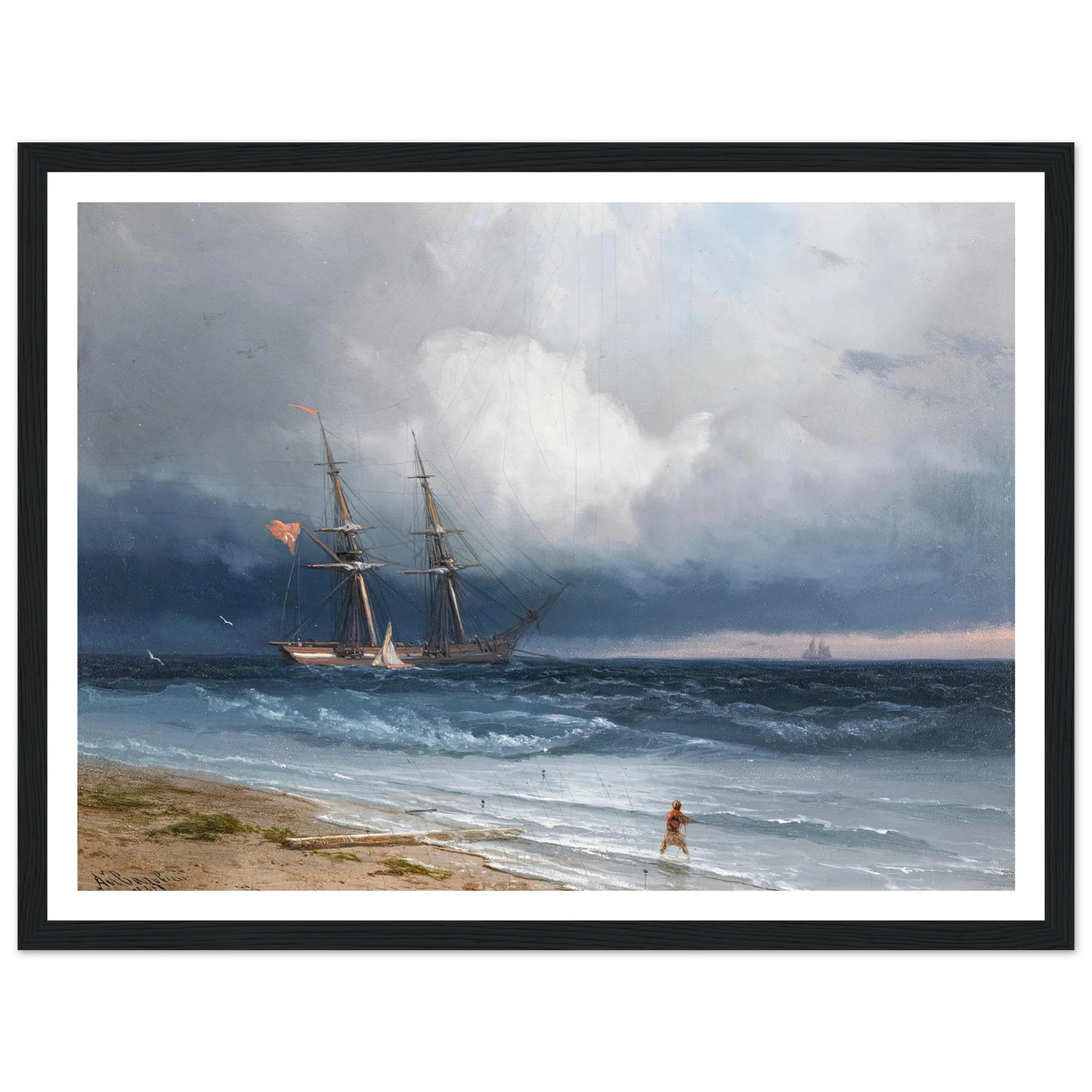 Ship by the Shore (1861) Art Print | Ivan Konstantinovich Aivazovsky - Framed Poster - 30x40 cm / 12x16″ - Black frame