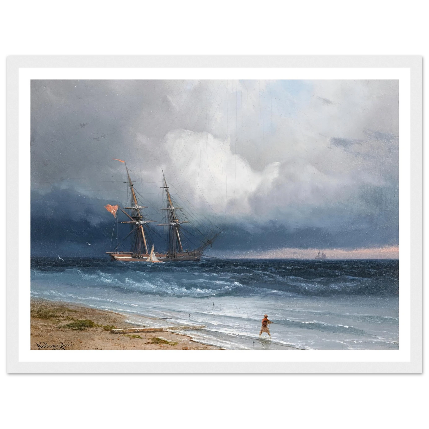 Ship by the Shore (1861) Art Print | Ivan Konstantinovich Aivazovsky - Framed Poster - 30x40 cm / 12x16″ - Black frame