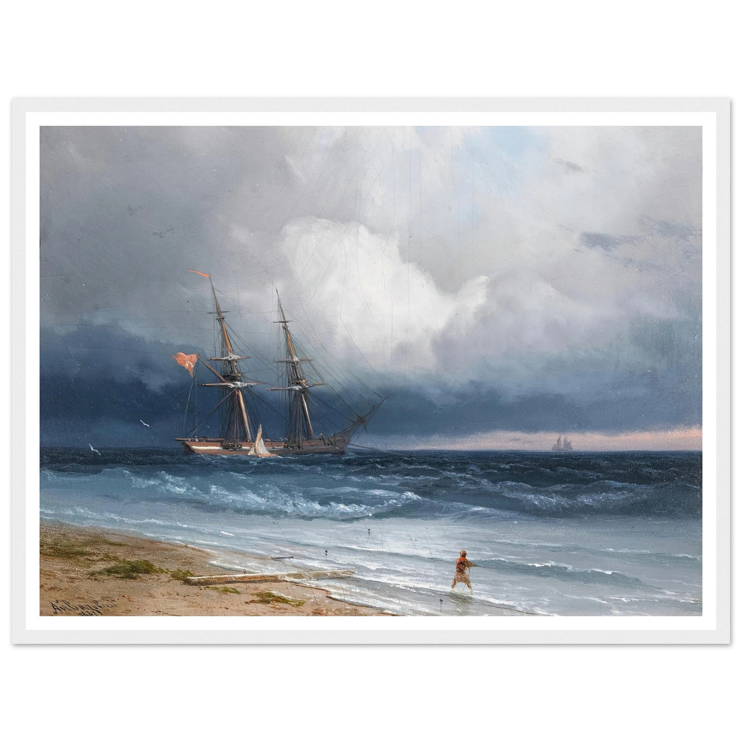 Ship by the Shore (1861) Art Print | Ivan Konstantinovich Aivazovsky - Framed Poster - 30x40 cm / 12x16″ - Black frame