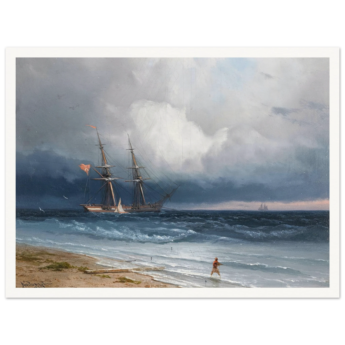 Ship by the Shore (1861) Art Print | Ivan Konstantinovich Aivazovsky - Framed Poster - 30x40 cm / 12x16″ - Black frame