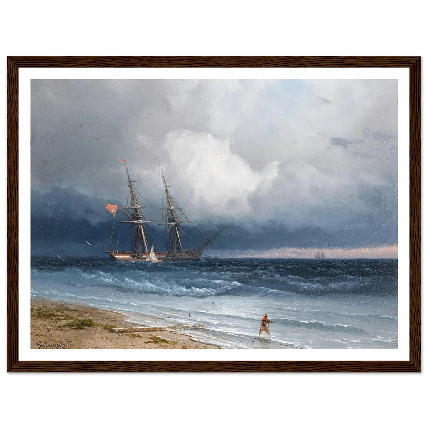 Ship by the Shore (1861) Art Print | Ivan Konstantinovich Aivazovsky - Framed Poster - 30x40 cm / 12x16″ - Black frame