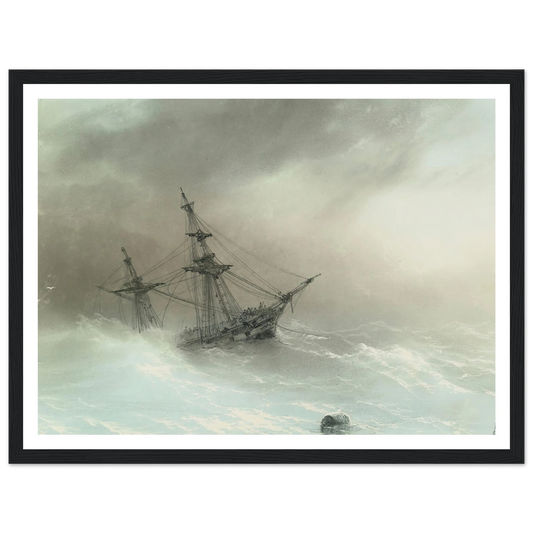 Ship In A Stormy Sea (1888) Art Print | Ivan Konstantinovich Aivazovsky - Framed Poster - 30x40 cm / 12x16″ - Black frame