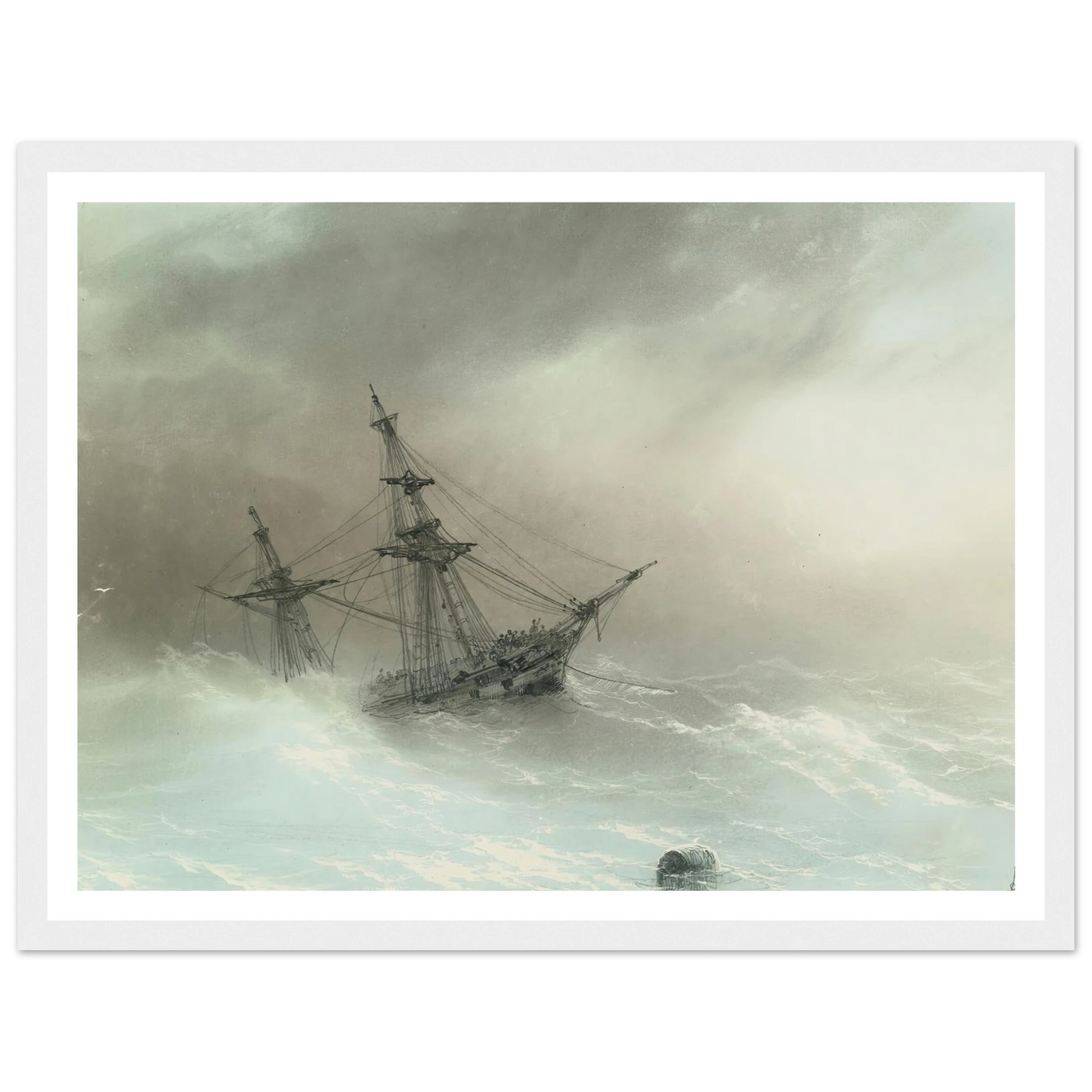 Ship In A Stormy Sea (1888) Art Print | Ivan Konstantinovich Aivazovsky - Framed Poster - 30x40 cm / 12x16″ - Black frame