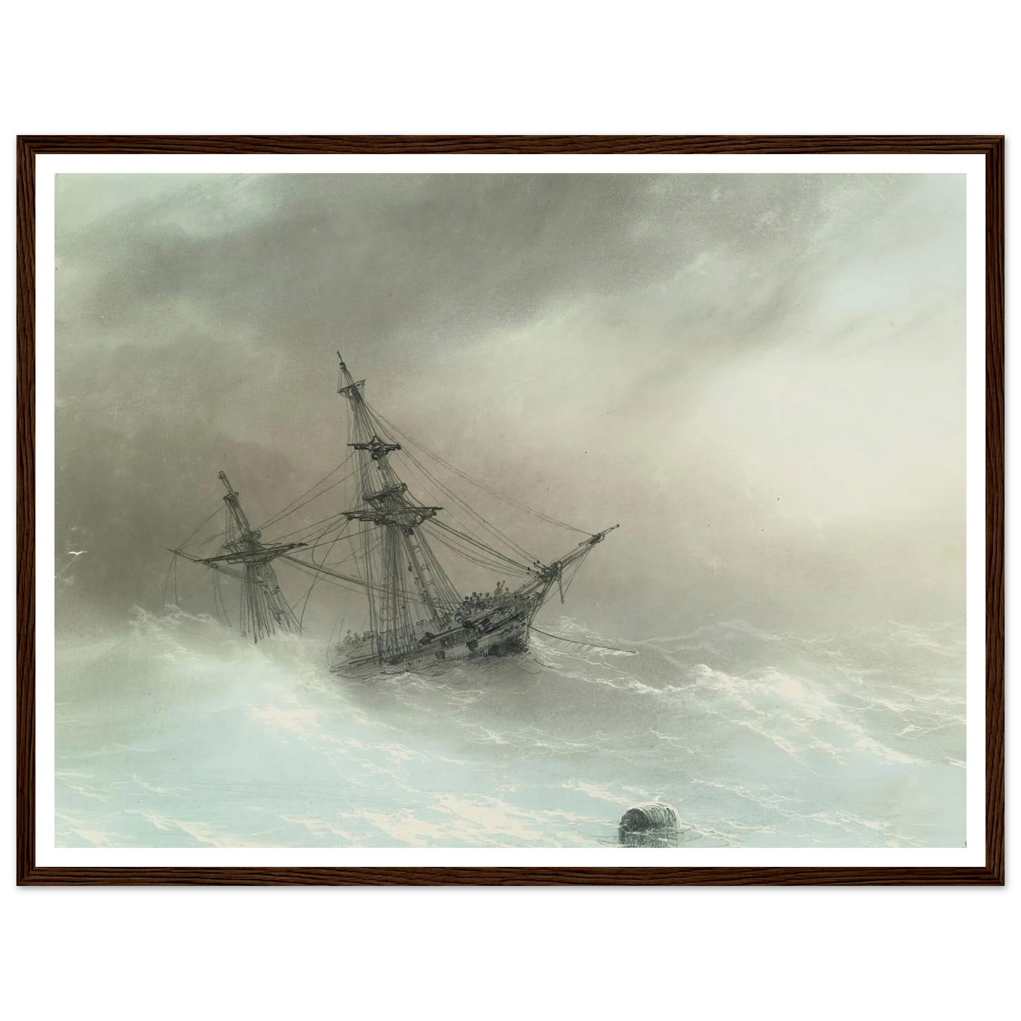 Ship In A Stormy Sea (1888) Art Print | Ivan Konstantinovich Aivazovsky - Framed Poster - 30x40 cm / 12x16″ - Black frame