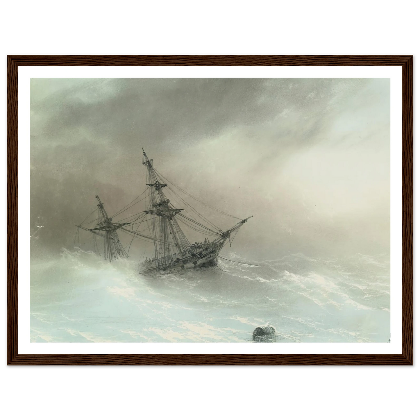 Ship In A Stormy Sea (1888) Art Print | Ivan Konstantinovich Aivazovsky - Framed Poster - 30x40 cm / 12x16″ - Black frame