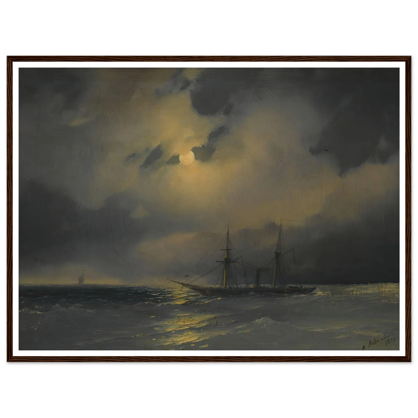 Shipping In Moonlight (1853) Art Print | Ivan Konstantinovich Aivazovsky - Framed Poster - 30x40 cm / 12x16″ - Black frame