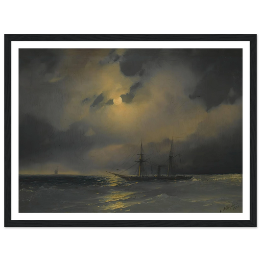 Shipping In Moonlight (1853) Art Print | Ivan Konstantinovich Aivazovsky - Framed Poster - 30x40 cm / 12x16″ - Black frame