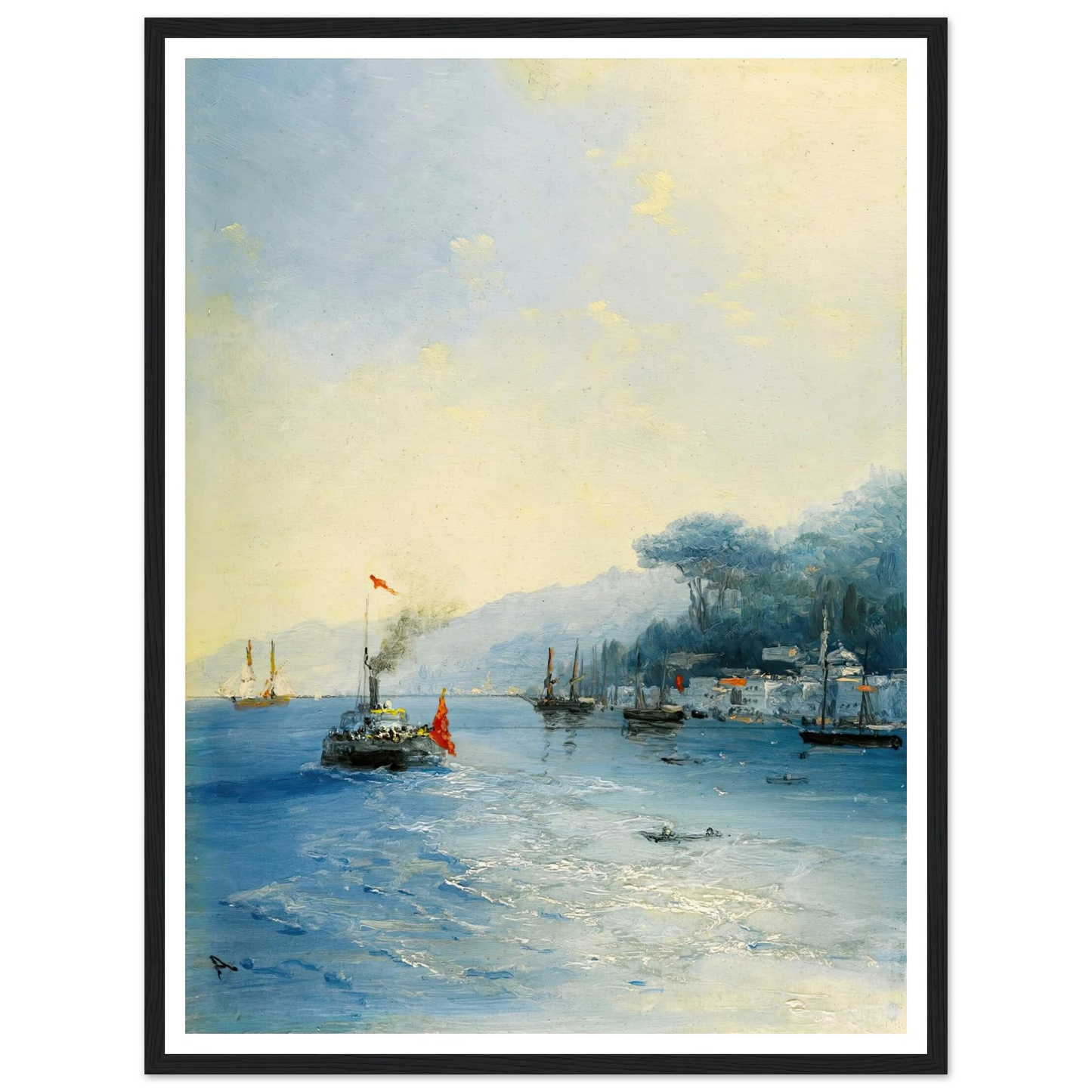 Shipping On The Bosphorus, Constantinople (1900) Art Print | Ivan Konstantinovich Aivazovsky - Framed Poster - 30x40 cm / 12x16″ - Black frame