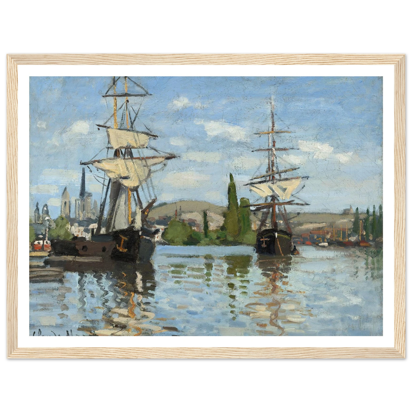 Ships Riding on the Seine at Rouen (1872-1873) Art Print | Claude Monet - Framed Poster - 30x40 cm / 12x16″ - Black frame