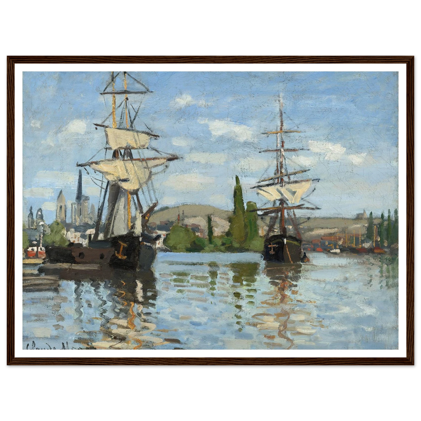 Ships Riding on the Seine at Rouen (1872-1873) Art Print | Claude Monet - Framed Poster - 30x40 cm / 12x16″ - Black frame