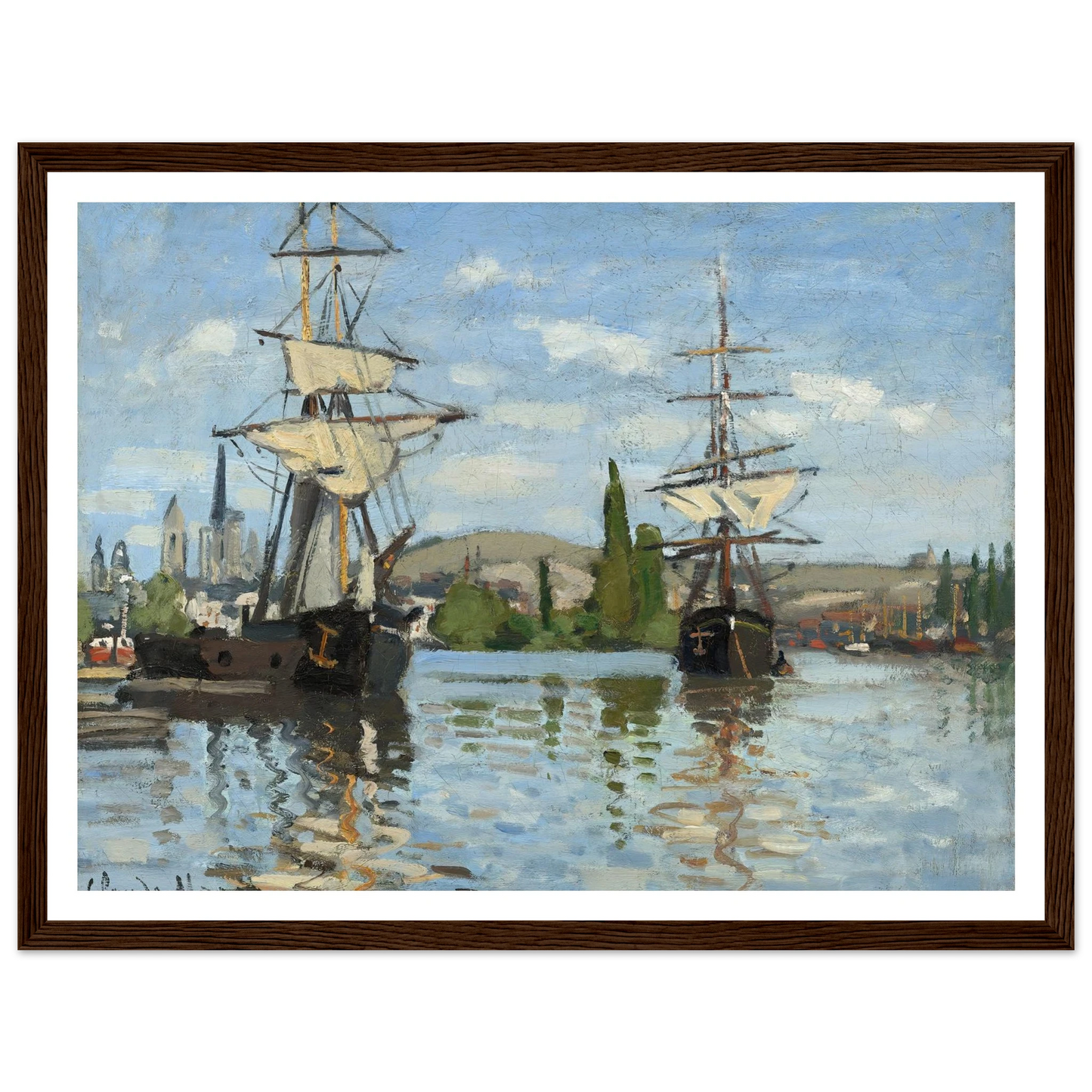 Ships Riding on the Seine at Rouen (1872-1873) Art Print | Claude Monet - Framed Poster - 30x40 cm / 12x16″ - Black frame