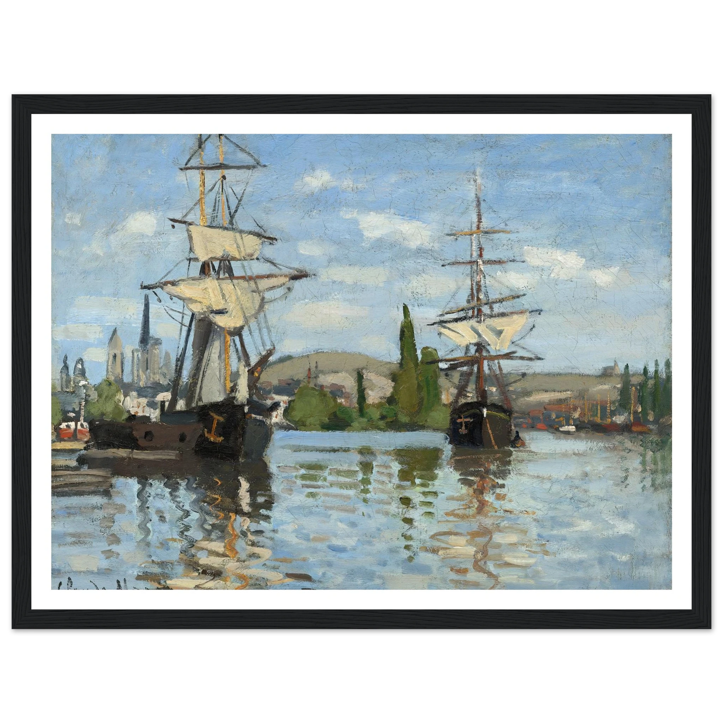 Ships Riding on the Seine at Rouen (1872-1873) Art Print | Claude Monet - Framed Poster - 30x40 cm / 12x16″ - Black frame