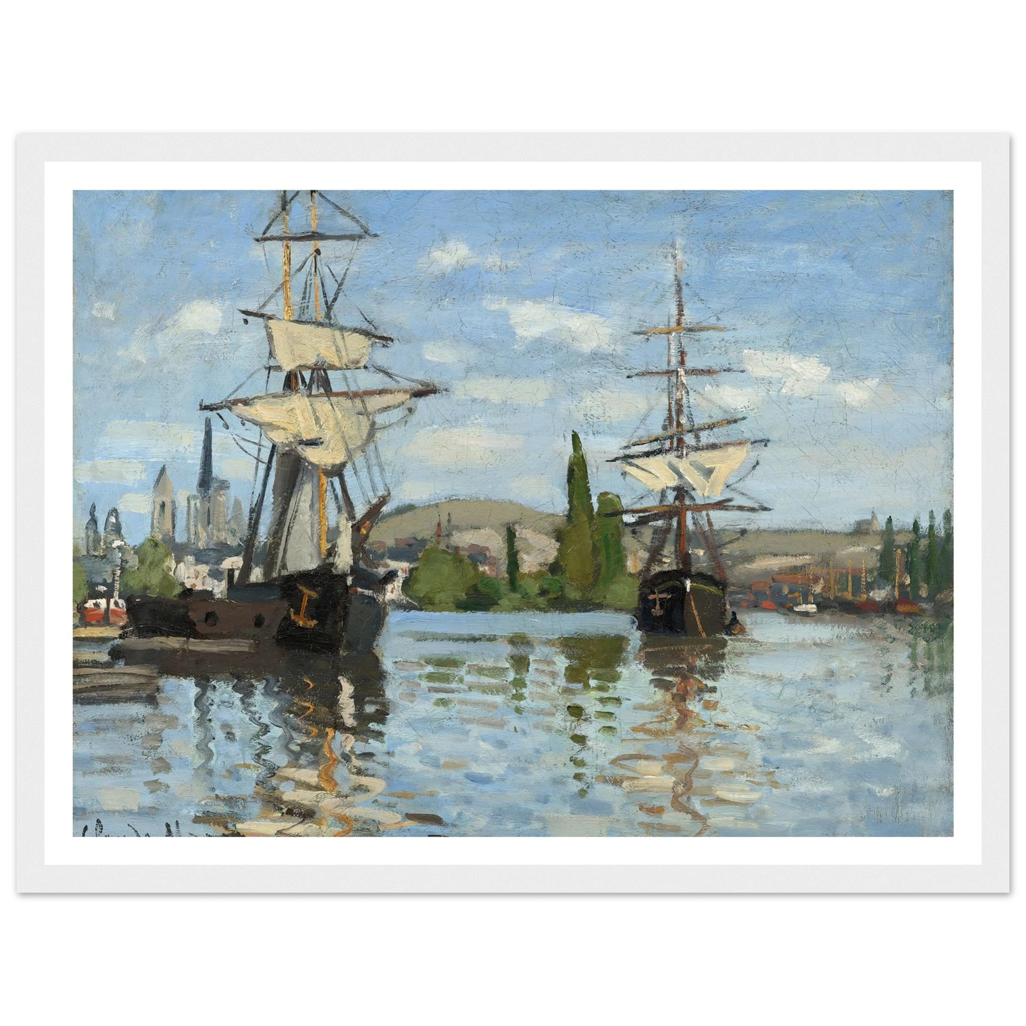 Ships Riding on the Seine at Rouen (1872-1873) Art Print | Claude Monet - Framed Poster - 30x40 cm / 12x16″ - Black frame